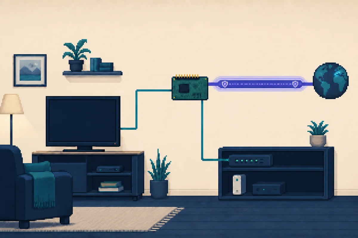 Television routing through a Raspberry Pi and WireGuard tunnel to another location